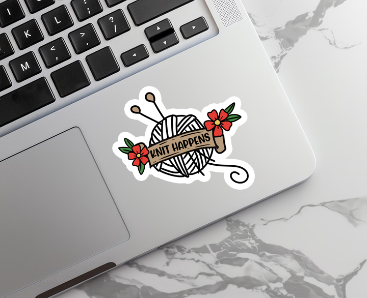 Knit Happens | Crafting | Waterproof Vinyl Sticker | 3"
