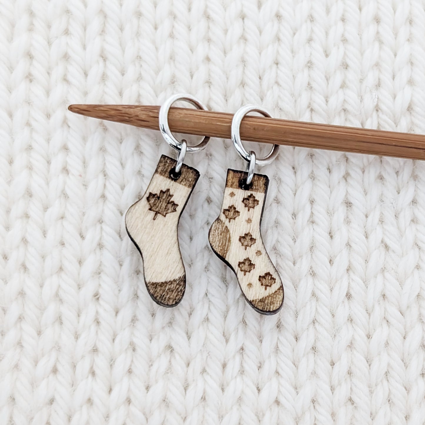 Maple Leaf Sock Stitch Marker Duo for Knitting