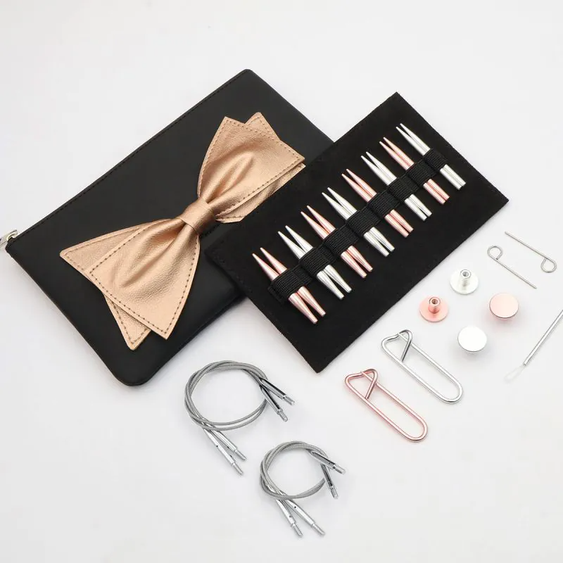KnitPro Mini Bouquet Interchangeable Circular Knitting Needle Set – 2” Rose Gold & Silver Tips | Luxury Gift for Knitters