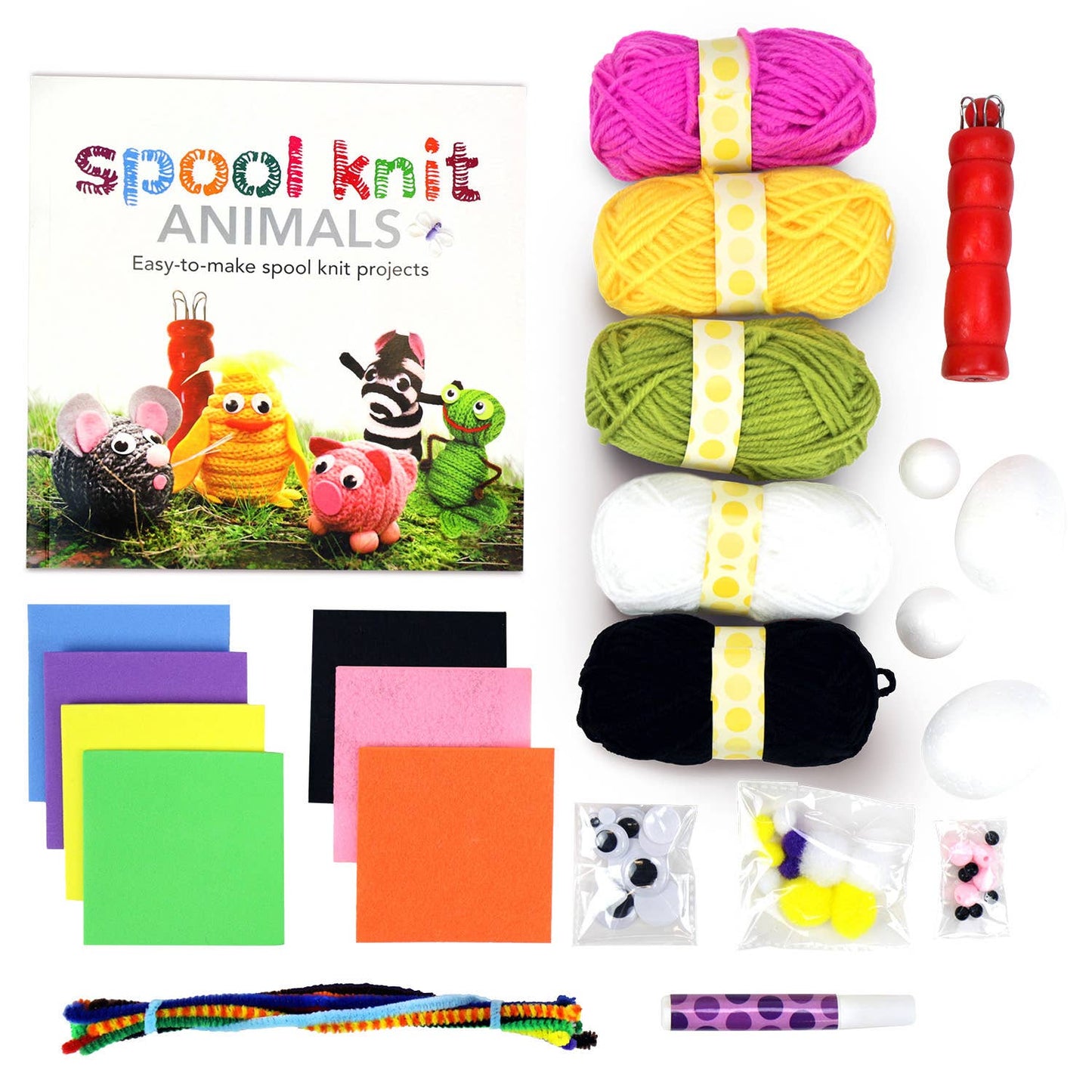 Make & Play Spool Knit Animals Project Book & Craft Set
