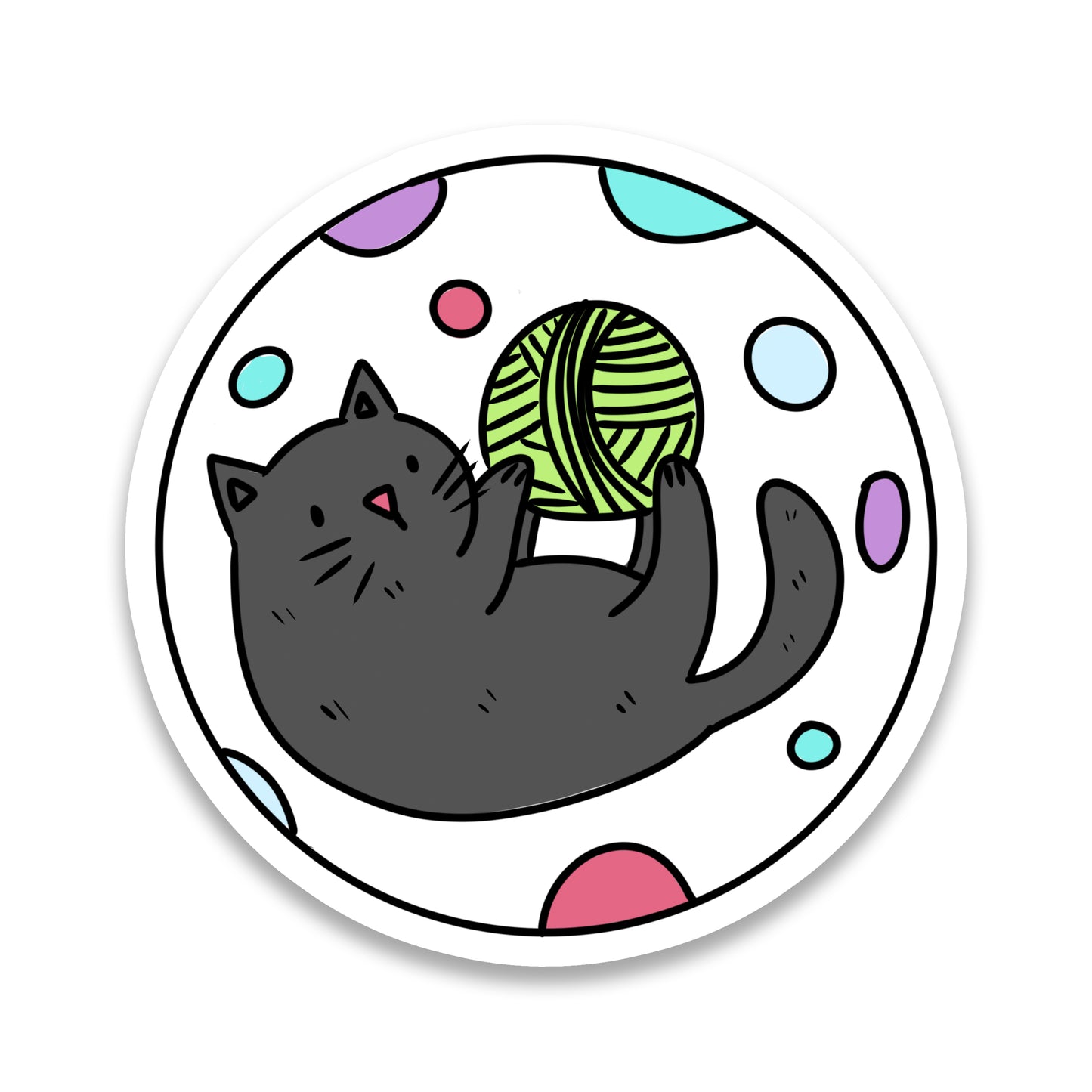 Cat + Yarn | Cute | Animal | Waterproof Sticker | 2.5"
