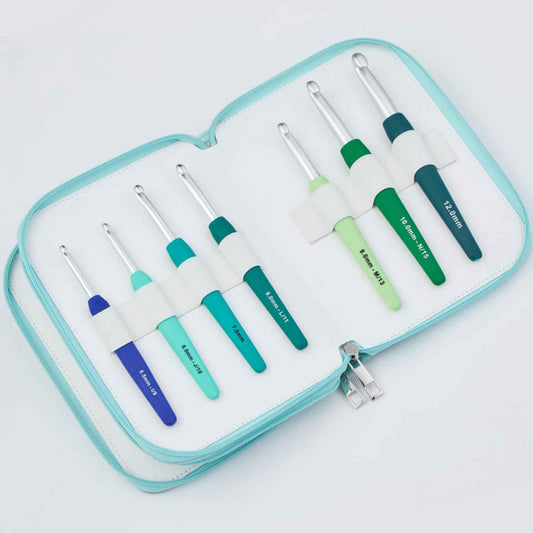 KnitPro Waves Crochet Hooks Set - 14 Grande Hooks 2-12mm with Ergonomic Soft Handles for Comfortable Crocheting - The Yarn Geek