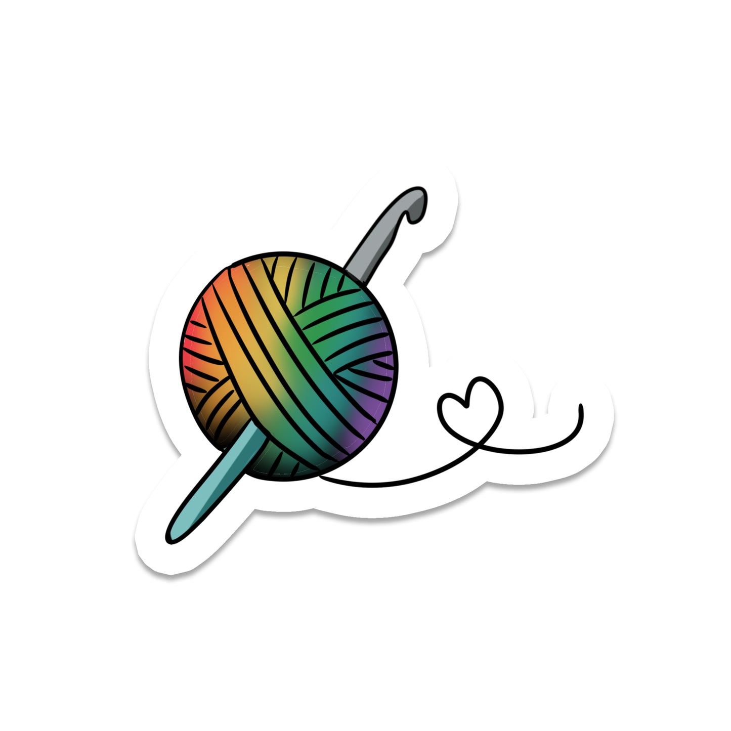 Crochet Rainbow Yarn | Crafting | Waterproof Sticker | 3"