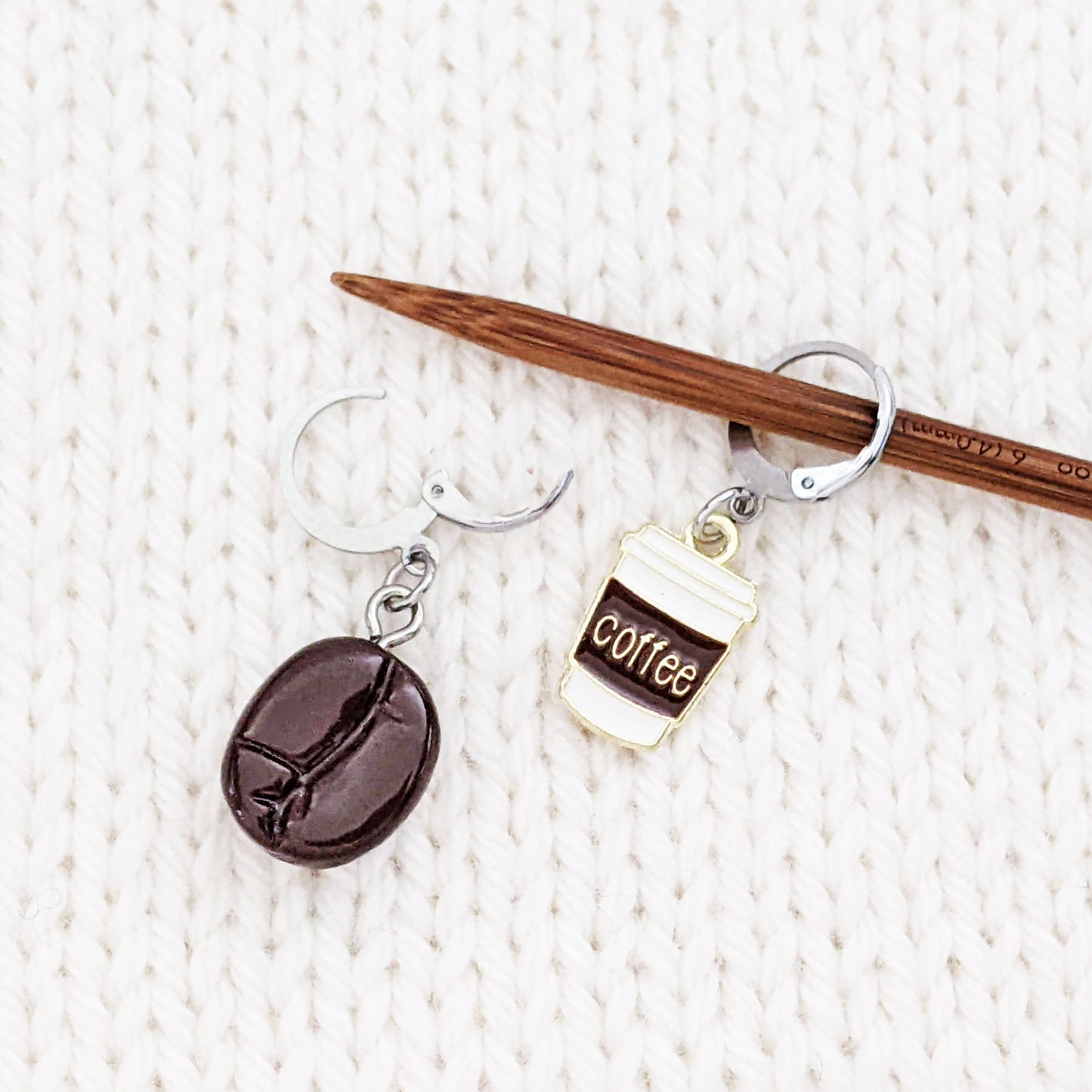 Coffee + Bean Locking Stitch Marker Duo, Crochet or Knitting