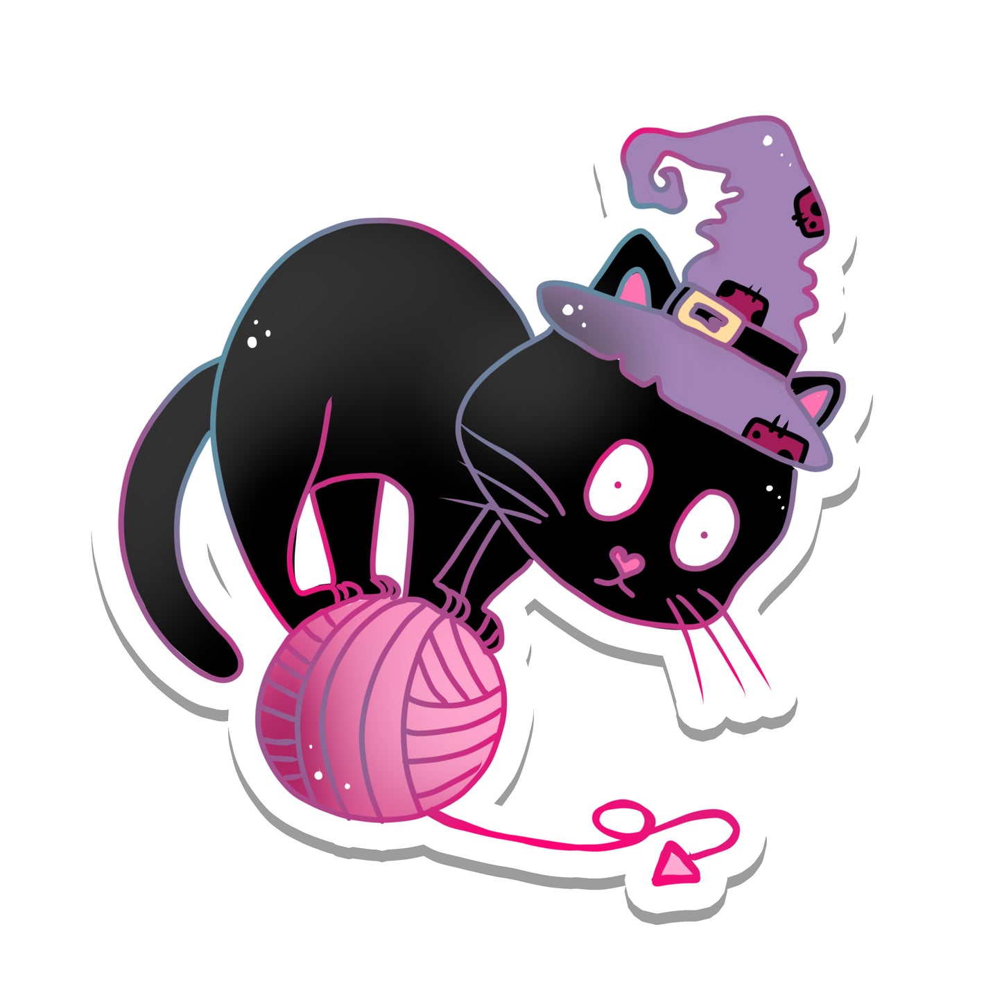 Yarn Cat | Witch | Animal | Waterproof Vinyl Sticker | 2.6"