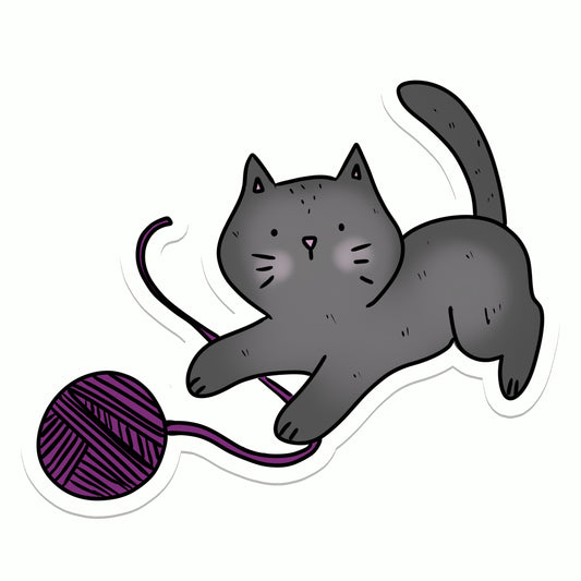 Cat with Yarn | Animal | Pet | Waterproof Sticker | 3"
