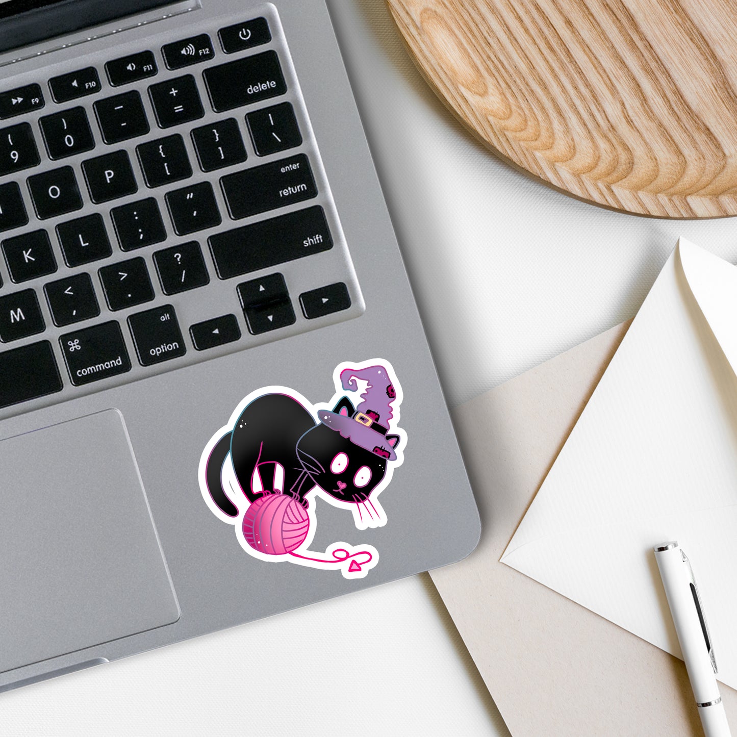 Yarn Cat | Witch | Animal | Waterproof Vinyl Sticker | 2.6"