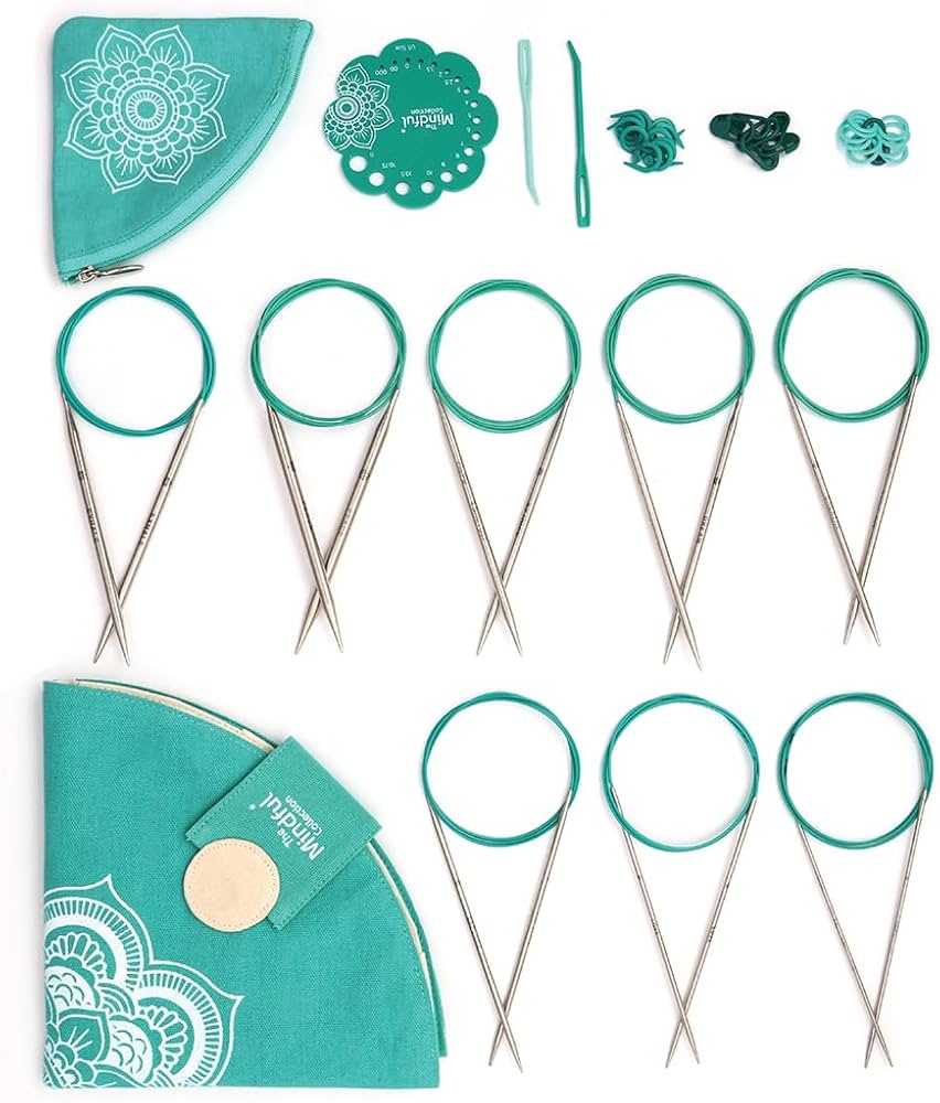 KnitPro/Knitter’s Pride The Mindful Collection Serenity Fixed Circular Needles Set 40" (100cm) | 8 US Sizes 1 to 8 (2.25mm to 5mm) with Accessories
