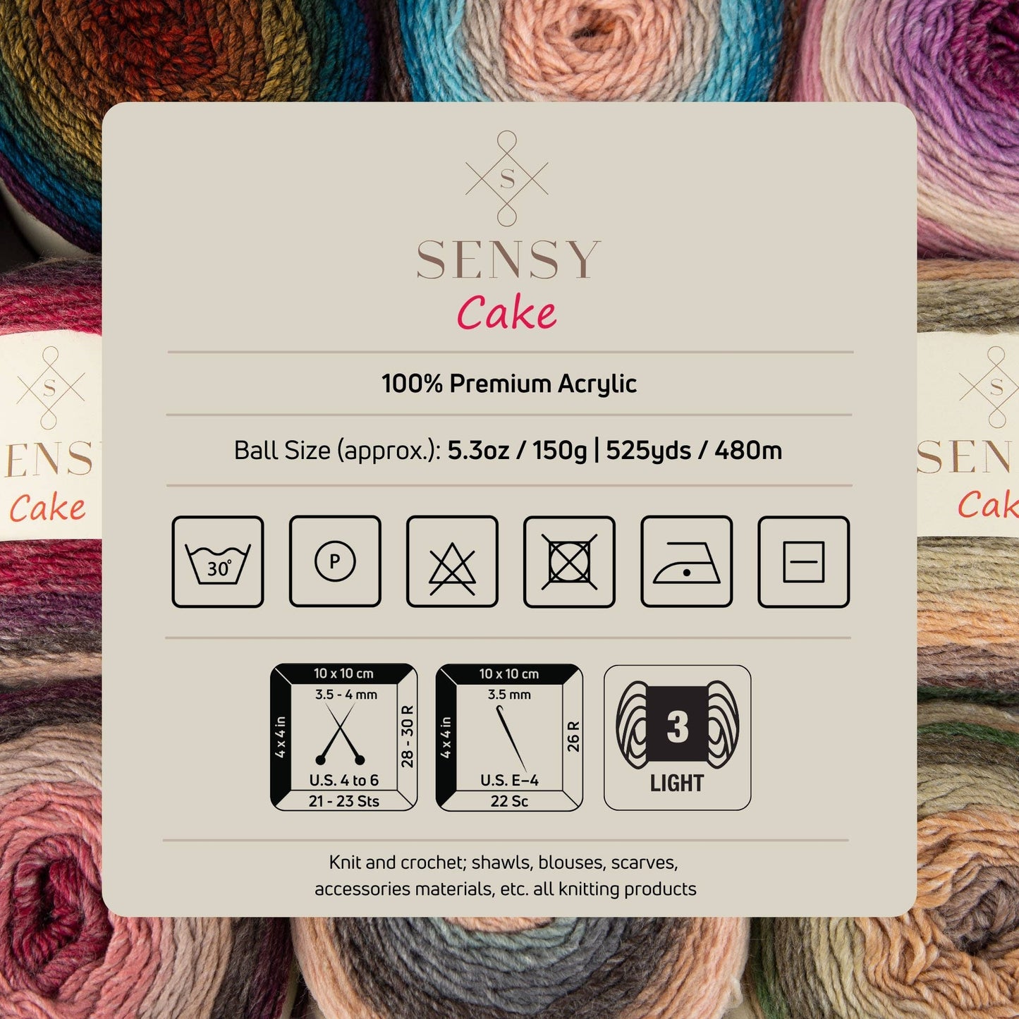 Sensy Cake Yarn, 5.3 oz, 525 Yards, Gauge 3 Light: 559 / 1 Skein
