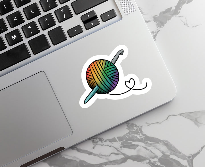 Crochet Rainbow Yarn | Crafting | Waterproof Sticker | 3"