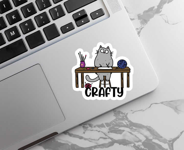 Crafty Cat | Animals | Waterproof Vinyl Sticker | 2.5"