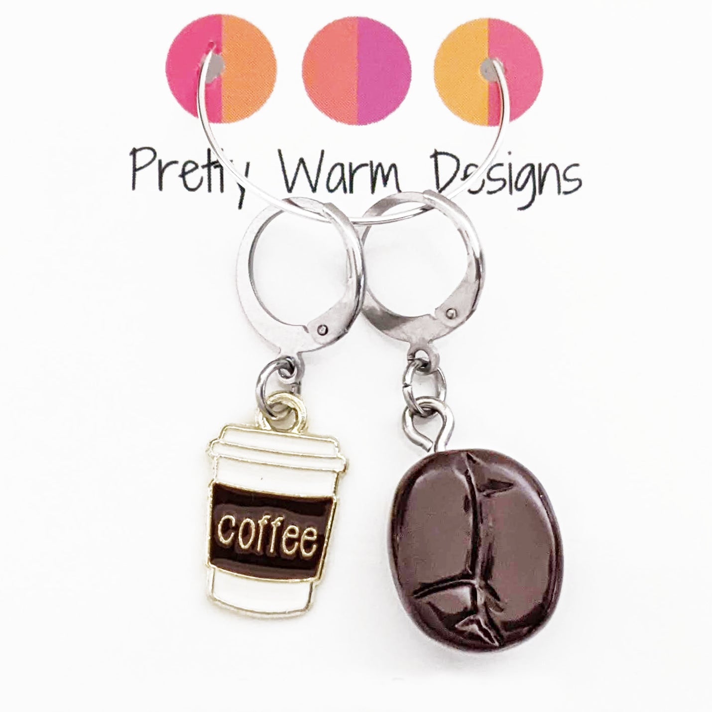 Coffee + Bean Locking Stitch Marker Duo, Crochet or Knitting