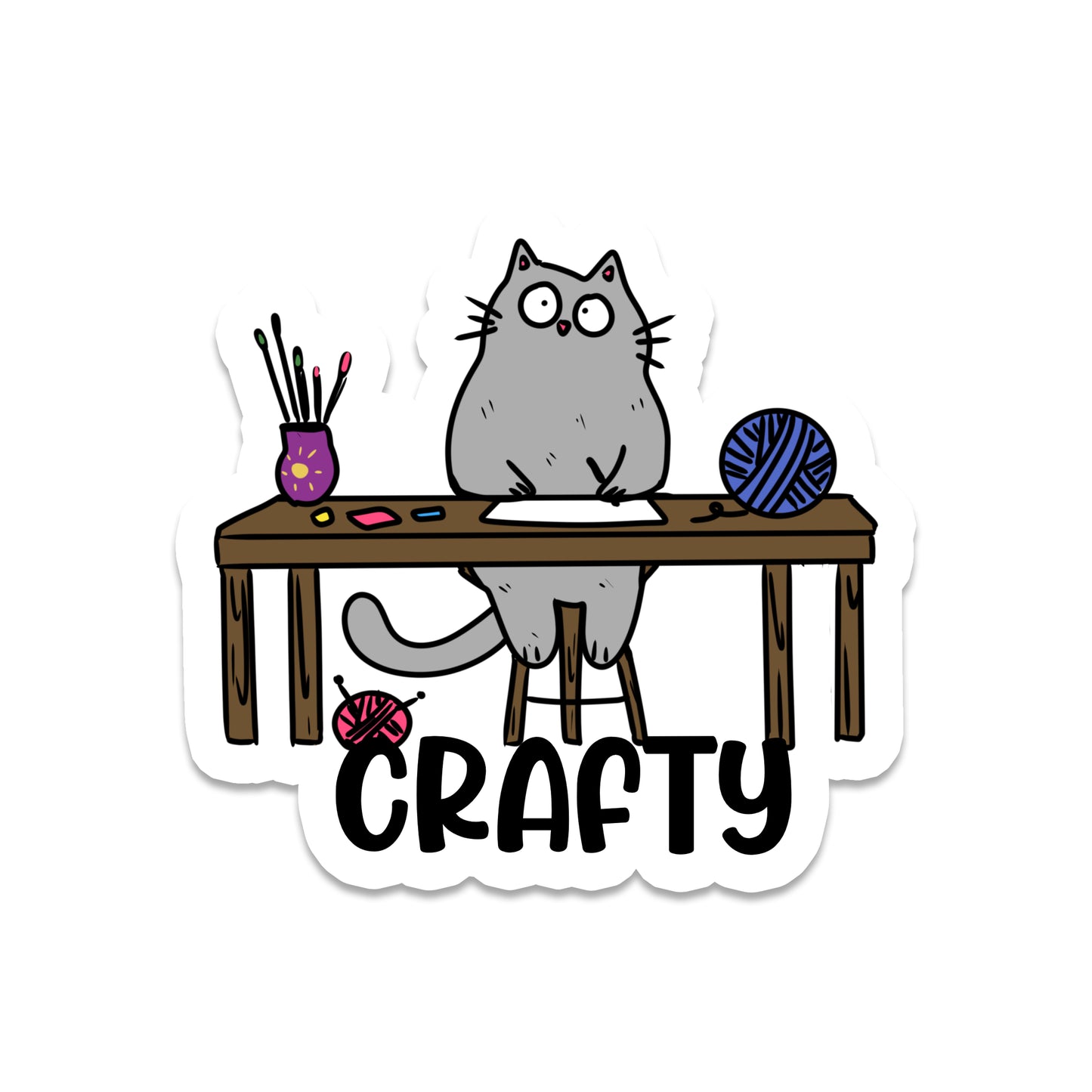 Crafty Cat | Animals | Waterproof Vinyl Sticker | 2.5"