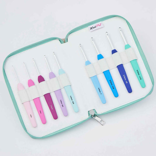 KnitPro Waves 2.0 Deluxe Crochet Hooks Set – 9 Hook Deluxe Gift Set, Sizes 2 – 6mm, Ergonomic Soft Handles, Soft Rubber Grip for Arthritic Hands - The Yarn Geek